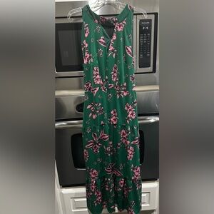 Sam Edelman Emerald Green Maxi Dress with Pink Floral Accents and v cut out